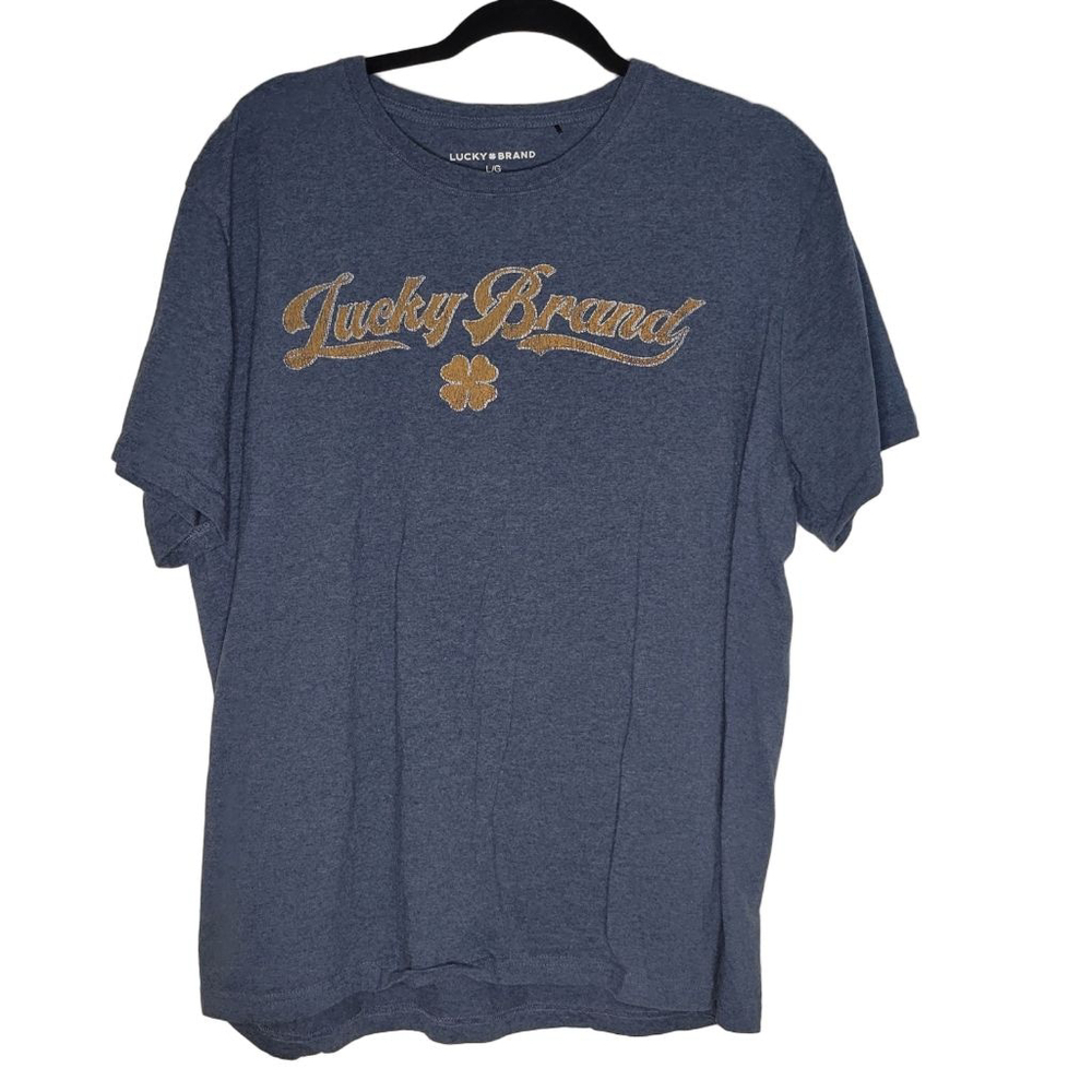 Men's Lucky Brand Blue Gold Logo Short Sleeve Tee Shirt Size L
